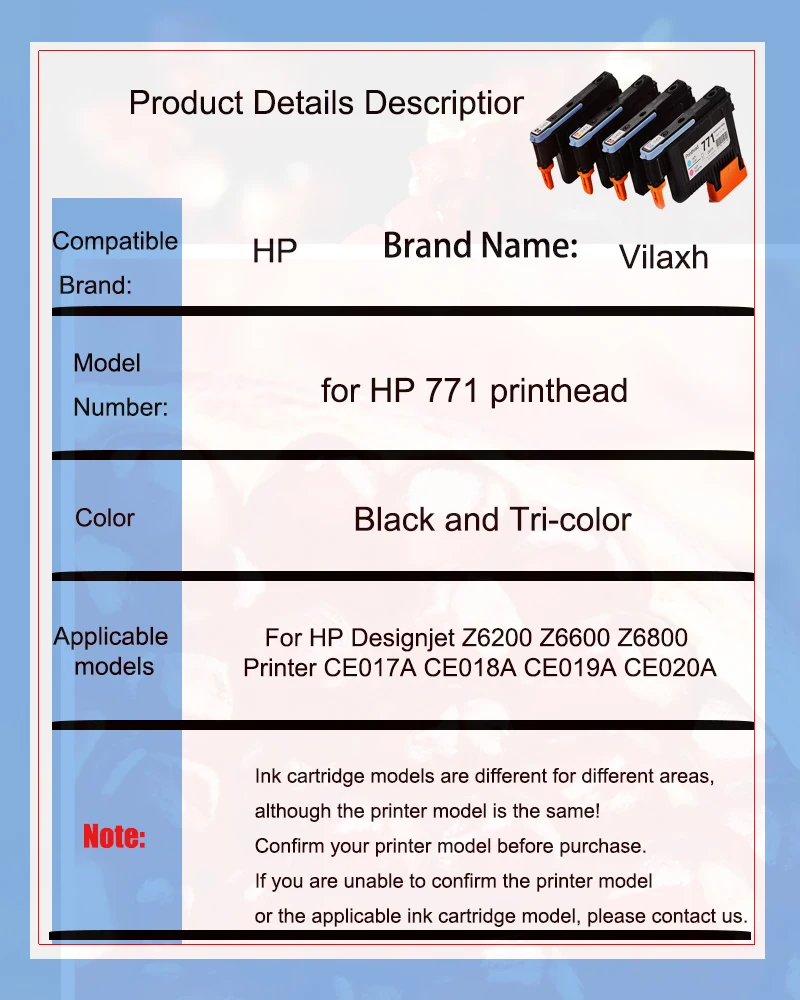 Vilaxh Printhead For HP 771 HP771 Print Head/Nozzle For HP Designjet Z6200 Z6600 Z6800 Printer CE017A CE018A CE019A CE020A