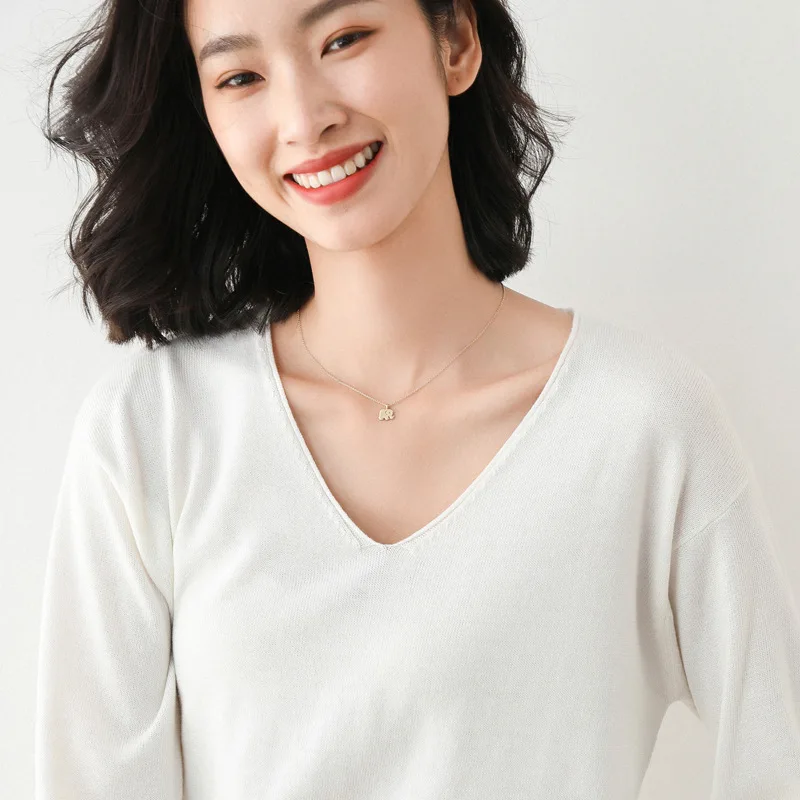 الموضة الكورية المرأة فضفاضة الخامس الرقبة الصلبة البلوز سترة الخريف والشتاء بأكمام طويلة متماسكة قاع قميص كبير الحجم البلوزات