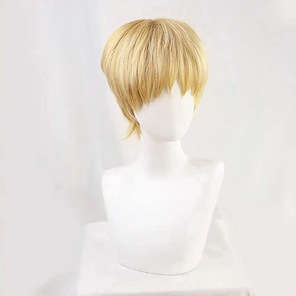 Yellow Synthetic Wig for Armin Arlert AOT Cosplay Final Season 4 Men Short Straight Layered Anime Hair with Bangs