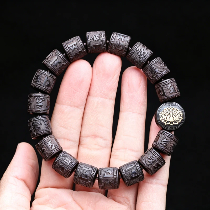 Natürliches Ebenholz Tibetisches Sechs-Wort-Mantra Tibetisches Buddhistisches Gebetsrad-Armband 12mmx12mm Universal – Detail 2
