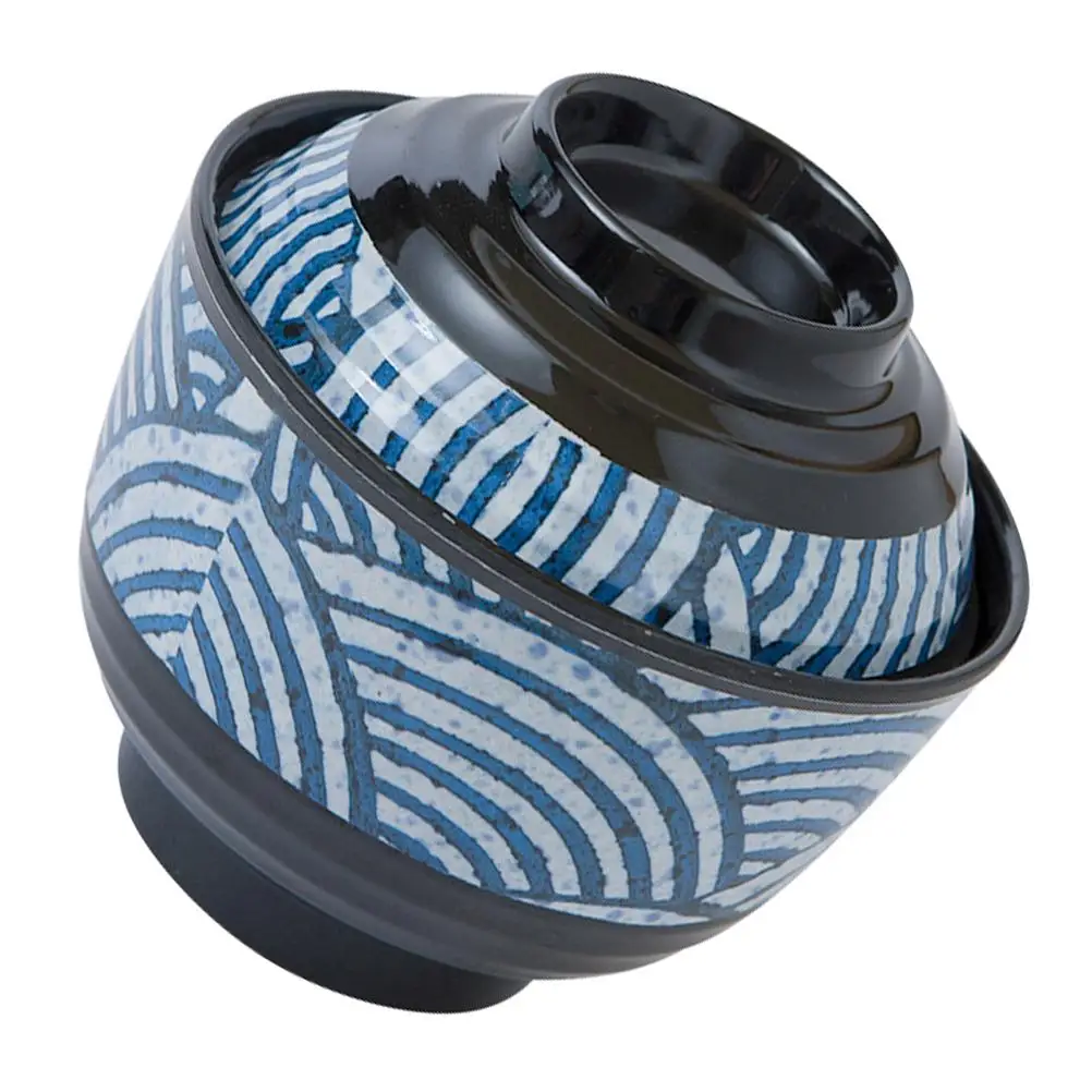 Melamine Soup Bowl Lid Japanese Style Noodle Ramen Miso Blue Thick Fall Resistant Heat Resistant Easy Clean Kitchen Dining Set