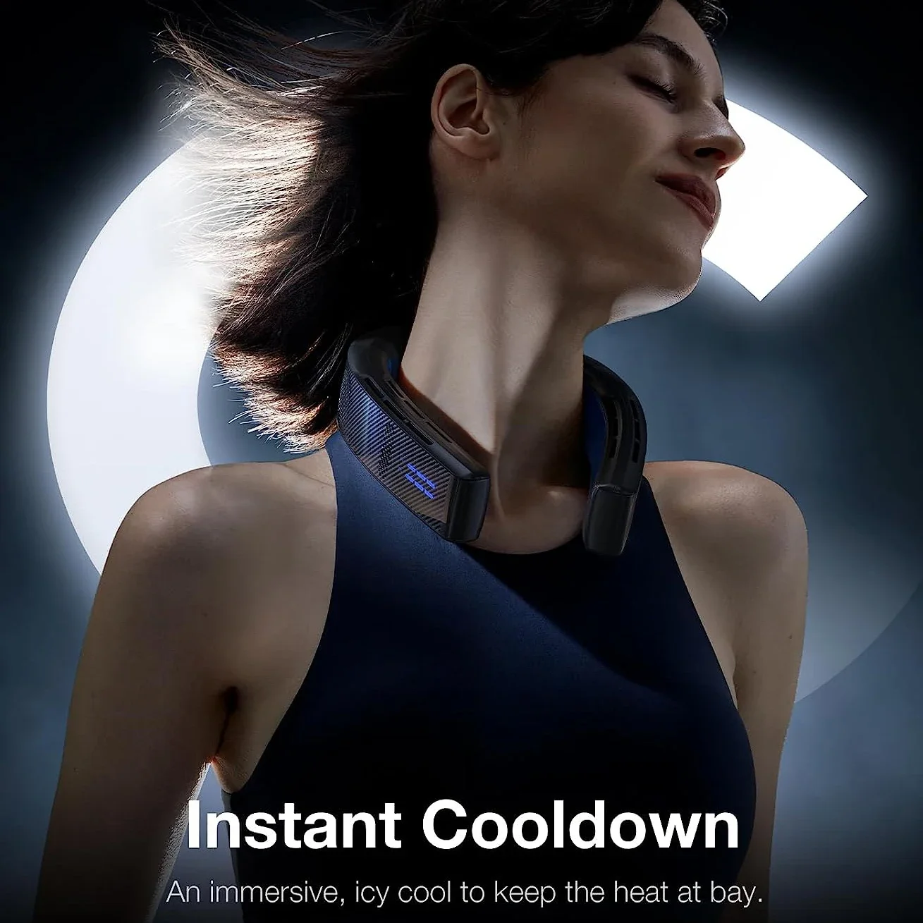 COOLIFY 3 넥 에어컨 히터 쿨링 넥 선풍기, 블레이드리스 휴대용 선풍기 AI 온도 조절 웨어러블 쿨러, 블랙, 6000mAh