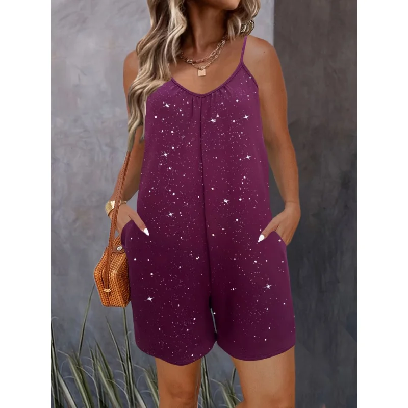 

Women's Party Rhinestone Semi-Sheer Camisole Jumpsuit Shorts