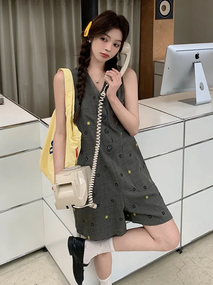 

Summer Floral Print Color Blo Svel Bib Overalls Women's Loose Casual High Waist ort Pants Suit Korean Sle