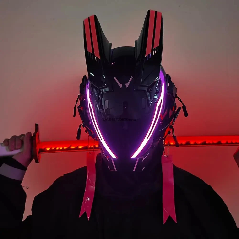 JAUPTO Punk Mask for Men, LED Mask for Women,Futuristic Punk Techwear, Cosplay Halloween Fit Party Music Festival Accessories