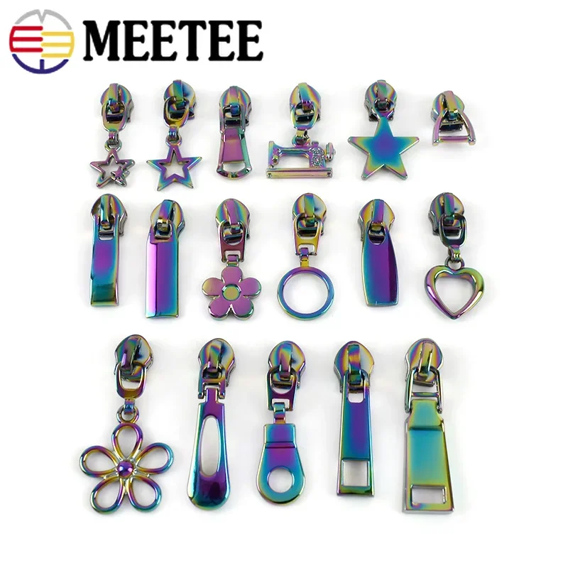 5Pcs 5# Rainbow Zipper Slider Head for Nylon Zippers Tape Decorative Zip Puller Luggage Coat Shoes Sewing Repair Kit Accessories