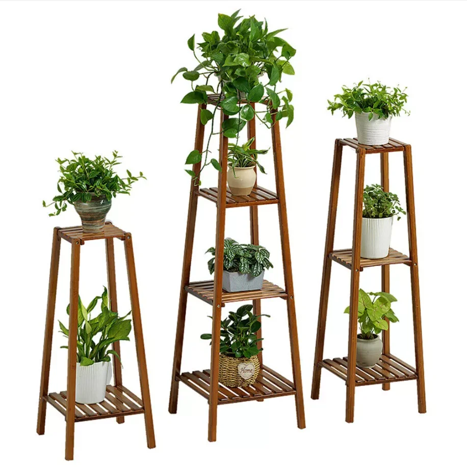 

Bamboo Tall Plant Stand Indoor Outdoor Plant Display Shelf Corner Storage Rack
