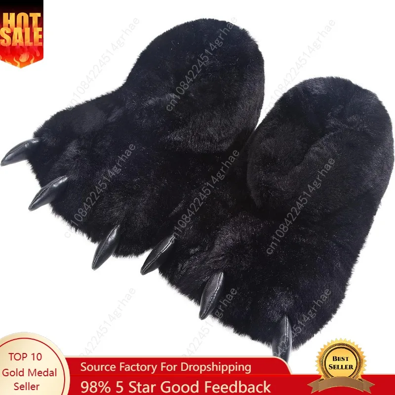 

Animal Paw Slippers Plush Warm Home Closed Back Shoes Fluffy Funny Furry Claw for Kids Boys Girls Adults Women Cosplay Holiday I