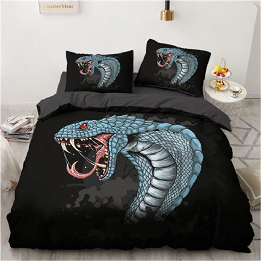 

Blue Snake Duvet Cover Wild Animals Theme for Teens Adults Wildlife Black Duvet Cover Bedroom Decoration Dark Series Queen Size