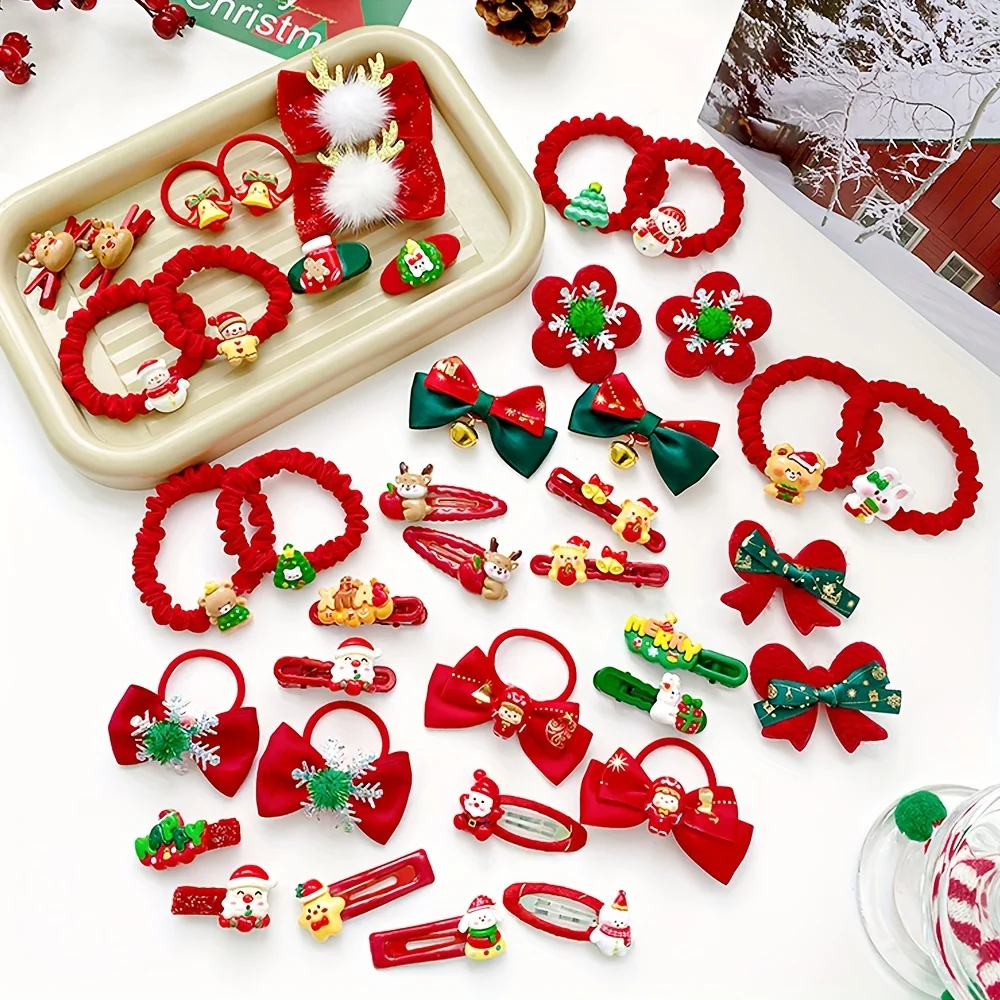 10 Pieces of Christmas Element Accessories, Hair Ties and Hairpins Set, Suitable for Girls, Christmas Gifts