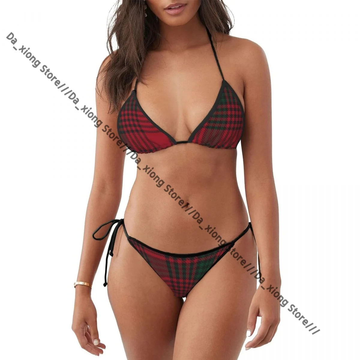 Costume da bagno donna due pezzi Natale Ombre Plaid Costume da bagno strutturato Bikini da donna Costume da bagno bikini sexy a vita bassa