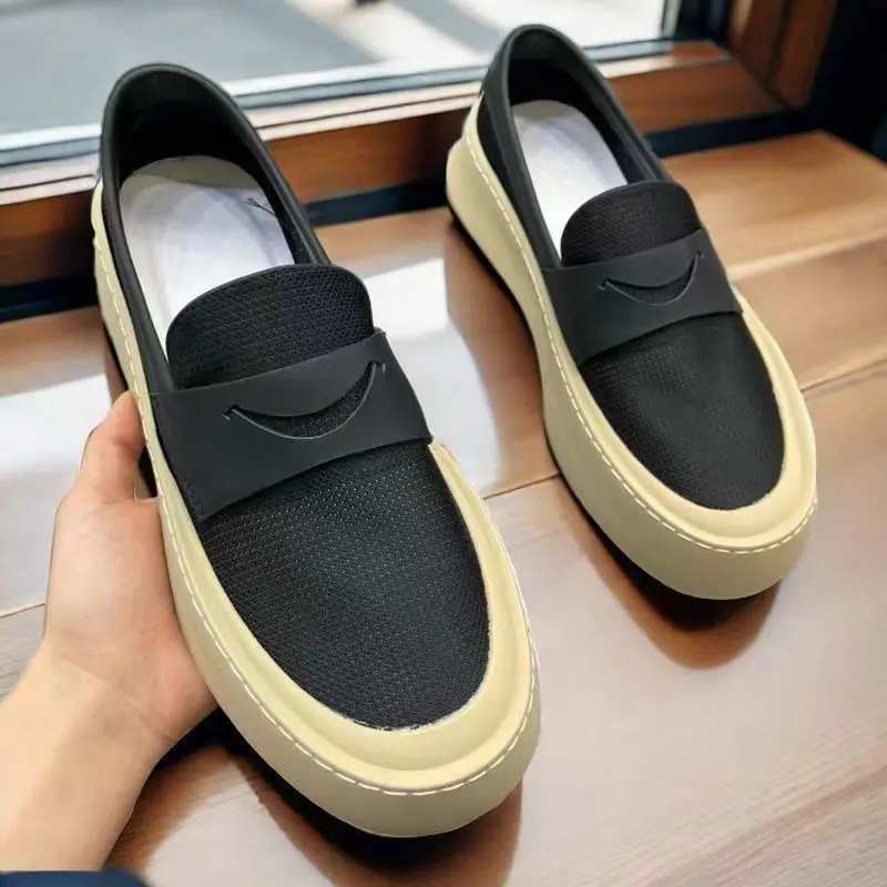 HKDQ 2024 Summer Black Loafers Men Breathable Mesh Platform Urban Man Sneakers Fashion Comfortable Slip-on Men\'s Casual Shoes