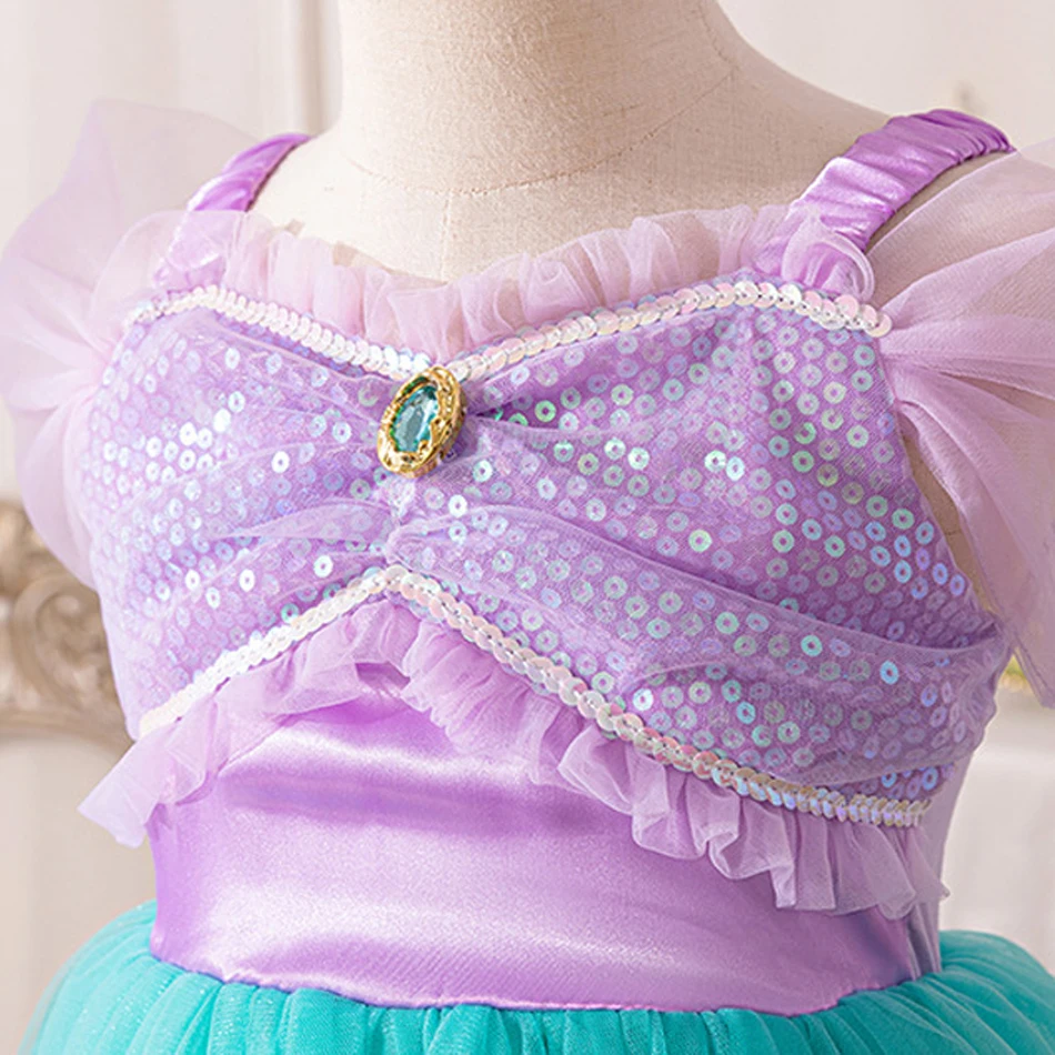 Disney Girl Princess Little Mermaid Ariel Summer Dress Kid Cosplay Fishtail Skirt Costume for Halloween Christmas Party Gown 8T