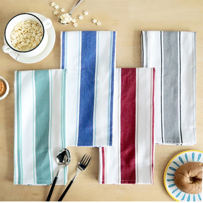 

Color Woven Striped Tea Towels Home Kitchen Fabric Napkins Kitchen Towels Dishwashing Cloths Restaurant Supplies Table Linen