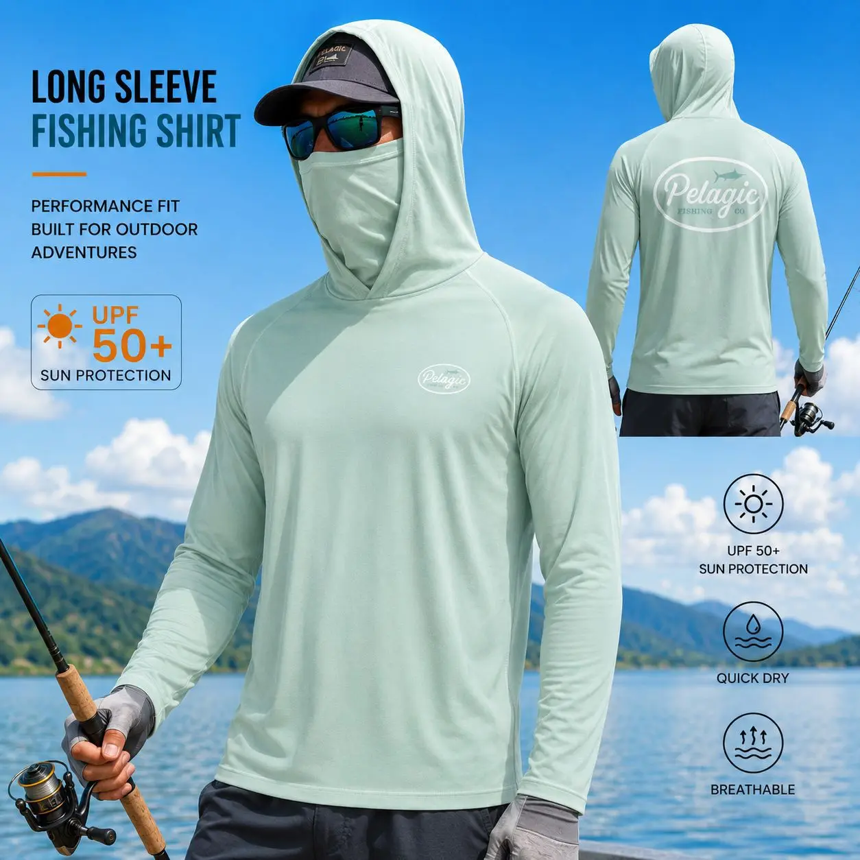 Top Men Fishing Hoodie Ice Silk UPF 50+ Sun Protection Breathable Quick Dry Lightweight Outdoor Sports Shirt MTB Bike Jersey