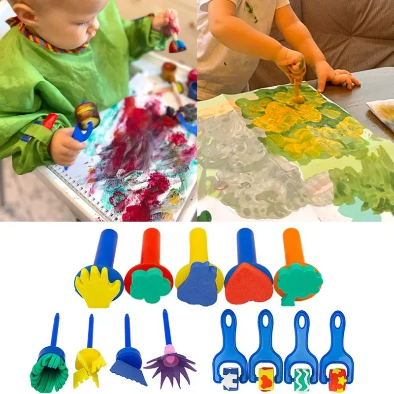 Children DIY Graffiti Sponge Brush Set Drawing Toys Broom Shaped Seal Sponge Brush Art Brush Enlightenment Puzzle Gift