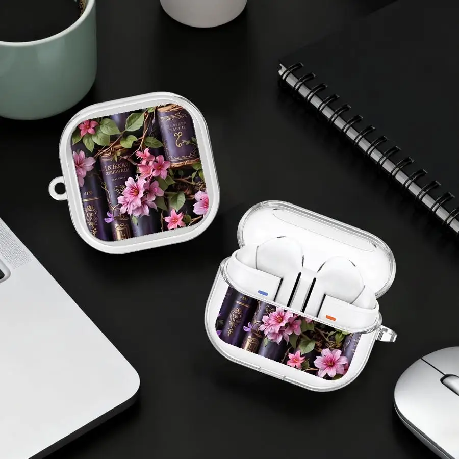 

Bookshelf With Cute Cat Case For Samsung Galaxy Buds Live 2 2Pro 3Pro 3 FE 4 Pro 4Pro Clear Earphone Cases Cover With Hook