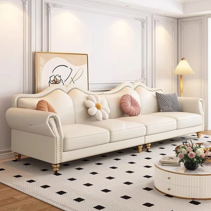 

Genuine Leather Cream Style Living Room Small Light Luxury Simple Retro Sectionals Sofa Accent Apartment Bedroom Furniture