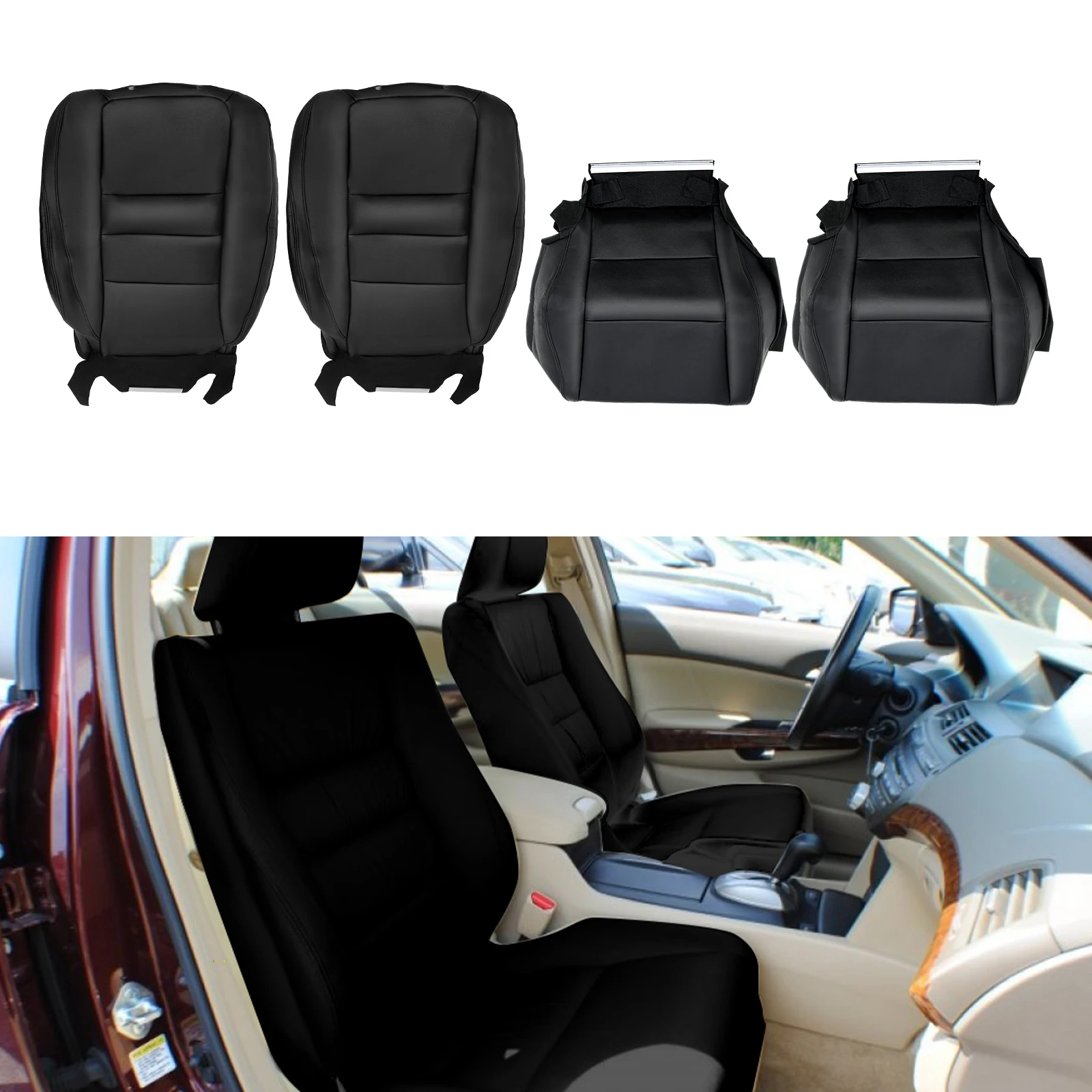 4 Pieces Seat Cover Black and Dark Brown Microfiber Leather Driver and Passenger Seat Cover For 2008-2012 Honda Accord