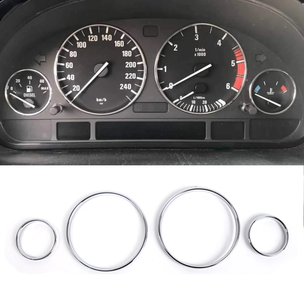 4pcs Dash Dashboard Dial Rings Bezel Trim Ring Speedometer Gauge Chrome AC Dashboard Dial Ring Trim Cover For BMW E38 E39 E53 X5