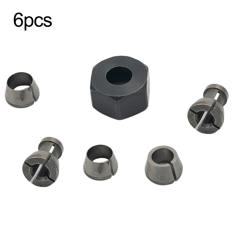 6pcs M17 Collet Chuck Adapter With Nut 6/6.35/8/9.5/10mm Engraving Trimming Machine/Electric Router Milling Cutter Accessories