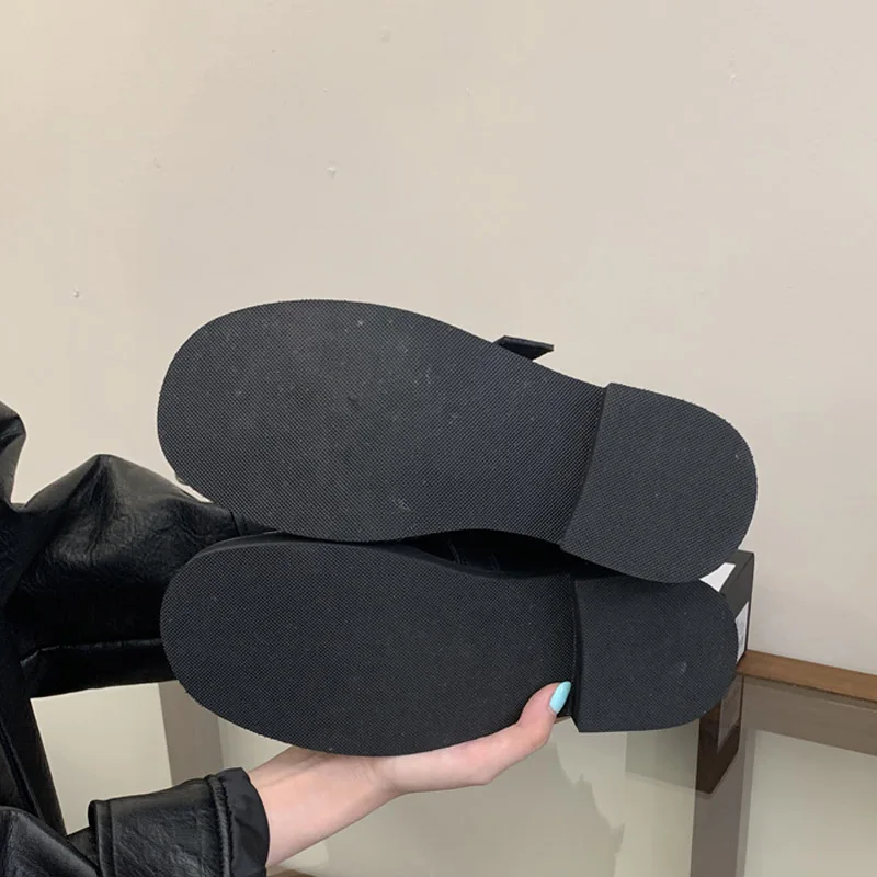 Eilyken Autumn WinterRound Toe Women Knee-High Boots Designer Buckle Strap Long Booties Punk Style Low Heels Shoes