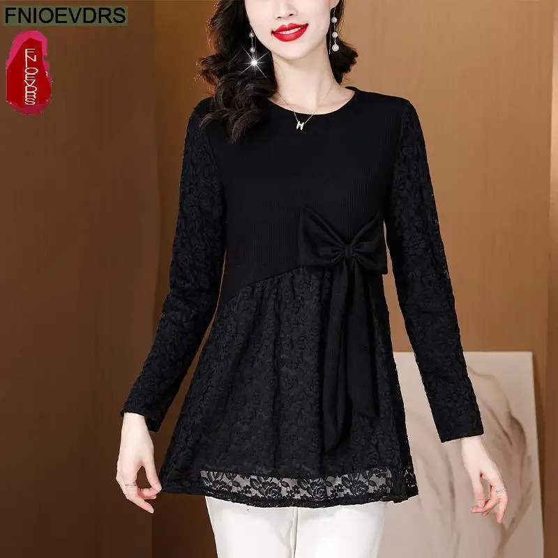 L-5XL Loose Clothes 2023 Women Autumn Winter Elegant Ruffles Basic Shirts Retro Black Tunic Thick Velvet Peplum Tops Blouses