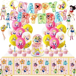 Cute Sailor Moon Birthday Party dinnerware Disposable Banner Cake Topper Hanging Flag Sailor Moon Balloons Birthday Decoration