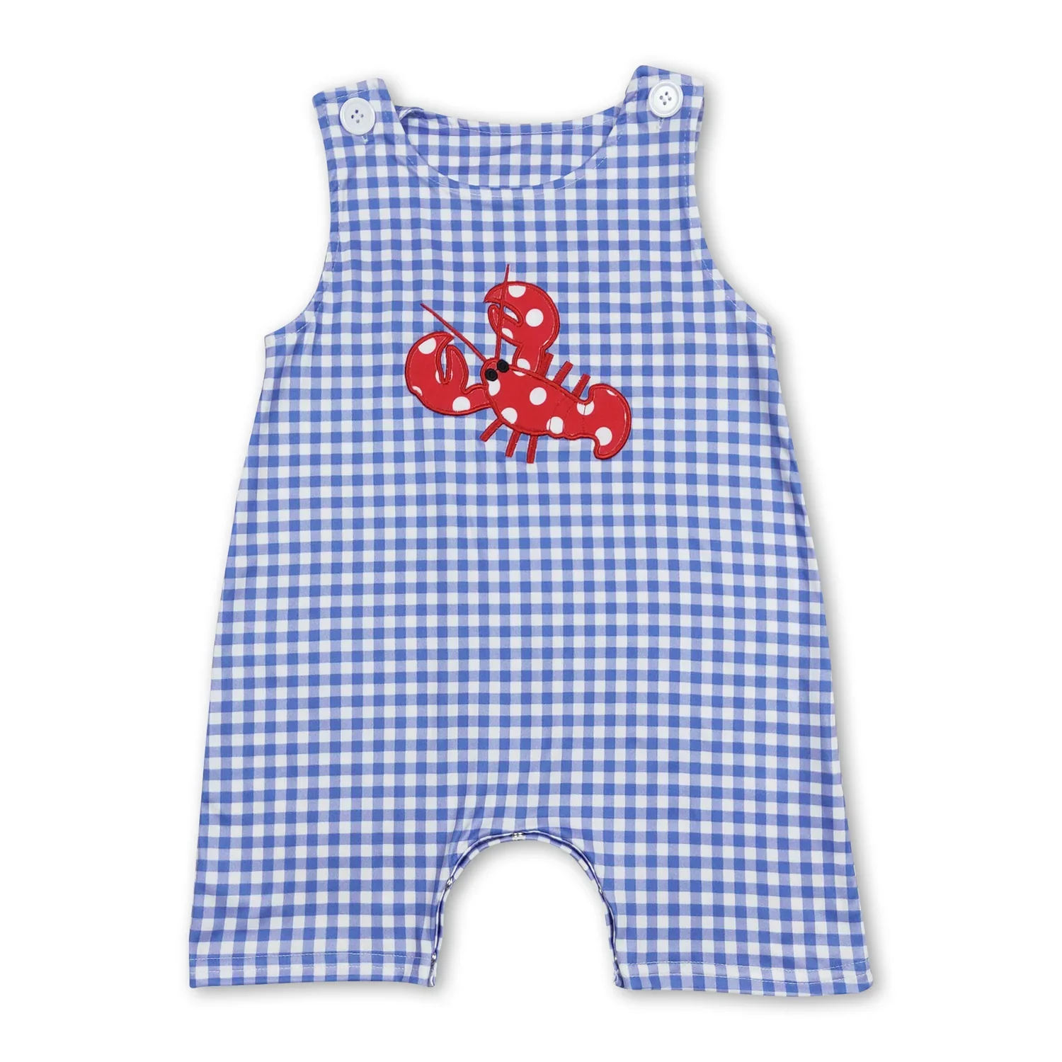 

Infant Boys Blue Checkered Romper Sleeveless Plaid Crawfish Baby Boy Outfit