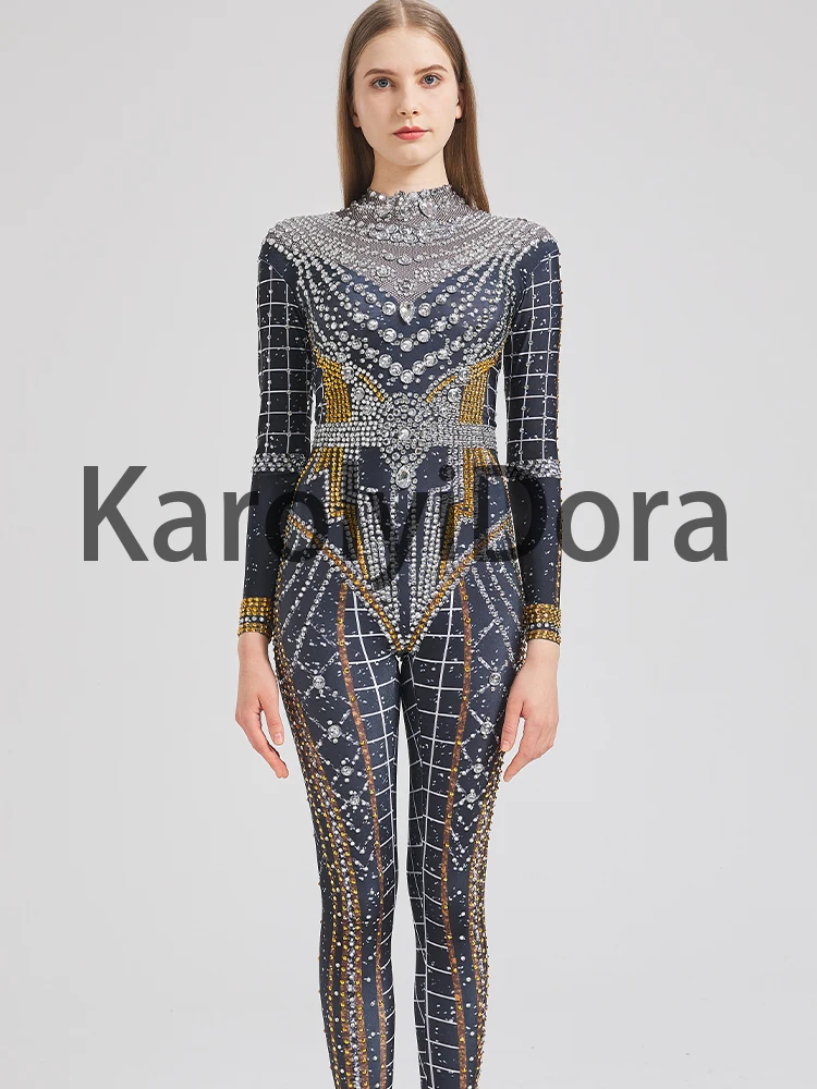 XXXL Women Jumpsuit Shining Rhinestones Showgirl Performance Costumes Nightclub Dancer Pole Dancing Stage Costumes Acrobatic