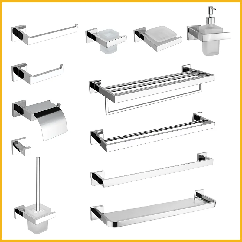 

Chrome Black Bathroom Accessories Stainless Steel Shelf Towel Holder Tissue Holder Clothes Hook Cup Holder Toilet Brush Pendant