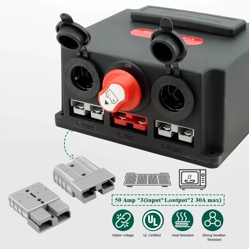12V/24V Mini Power Hub Power Distribution Battery Cut off Switch Box for Andeson 50A Plug Quick Charge Power Station