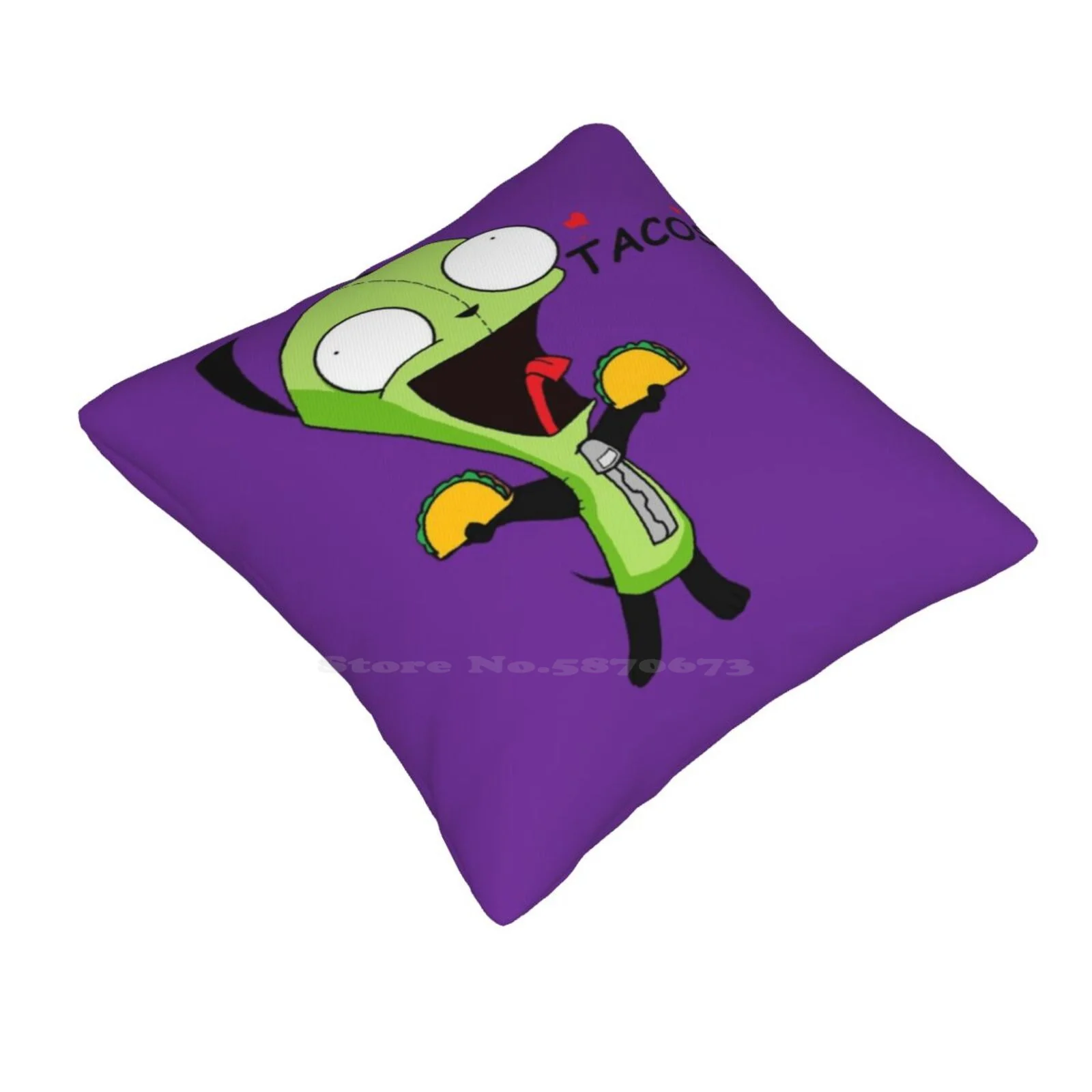 Gir Loves Tacos ( Invader Zim ) Funny Cute Decor Square Pillowcase Gir From Invader Zim Aliens Robots Cartoon The 90S 90S Baby