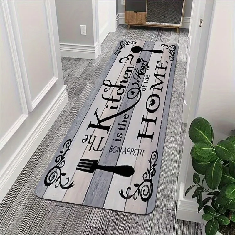 Gray White Wood Grain Kitchen Text Warm Runner Rug for Cooking Area Functional Design Carpet Floor Mat Piece