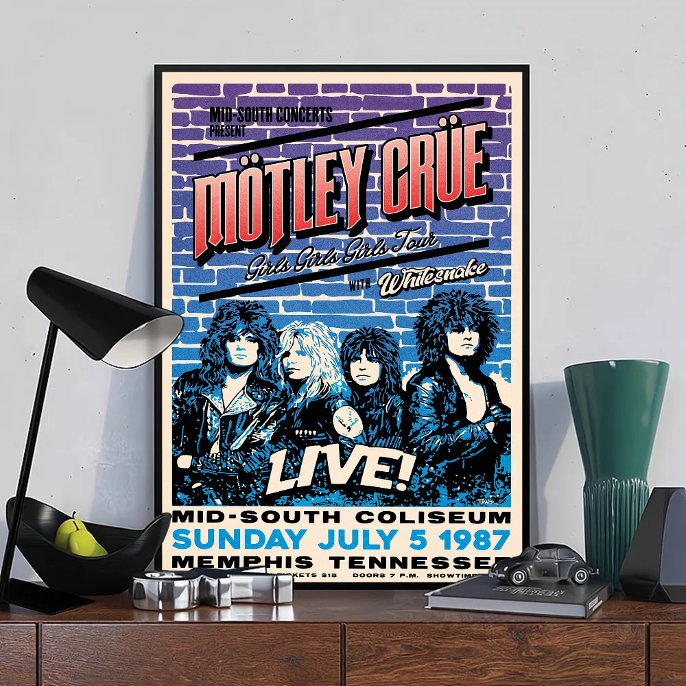 Popolare Band Motley-C-crues autoadesivo Art Poster Decoracion pittura Wall Art White Kraft Paper Home Decor