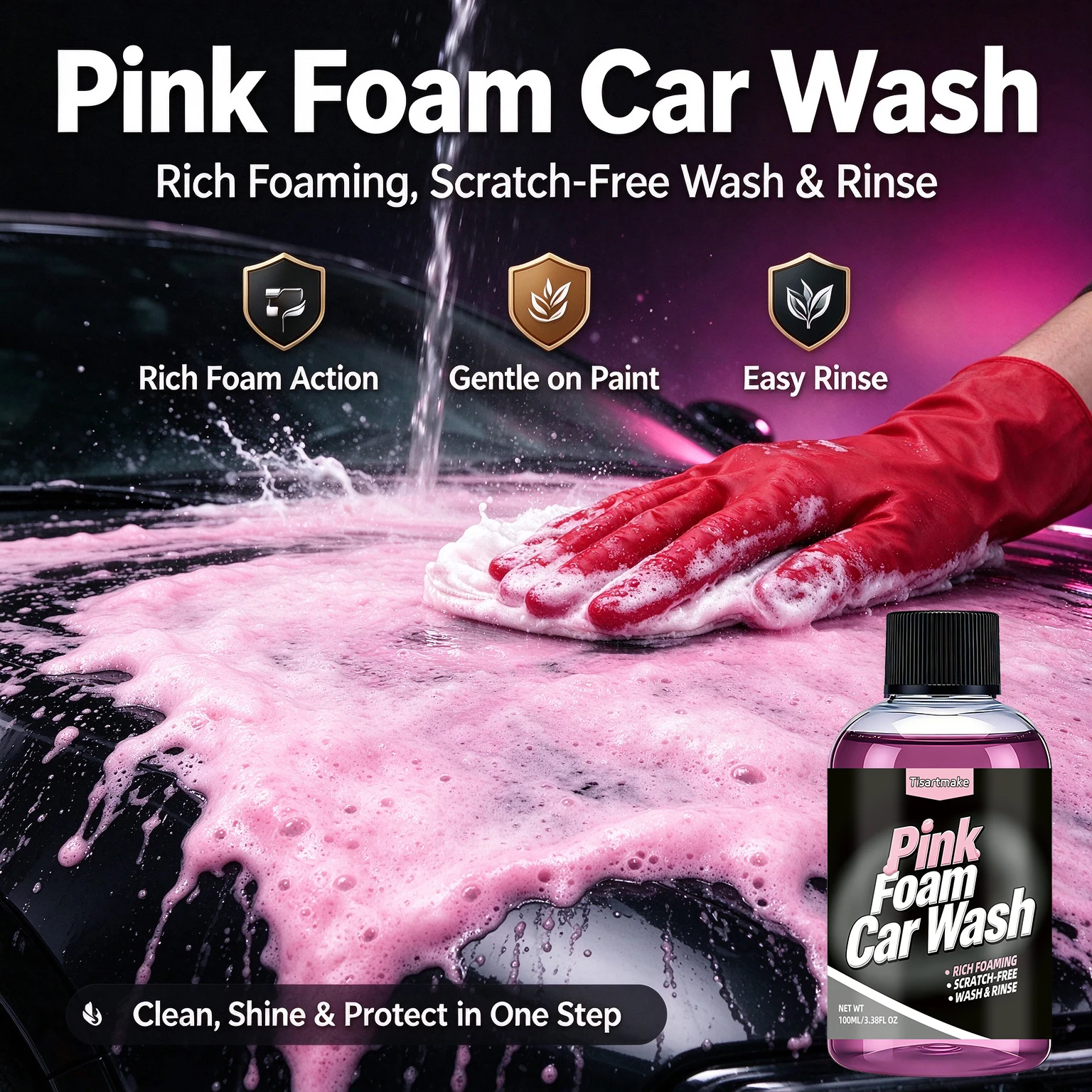Pink Foaming Extreme Bodywash & Wax Foaming Car Wash Soap, (Works with Foam Cannons/Guns or Bucket Washes) For Cars, Trucks