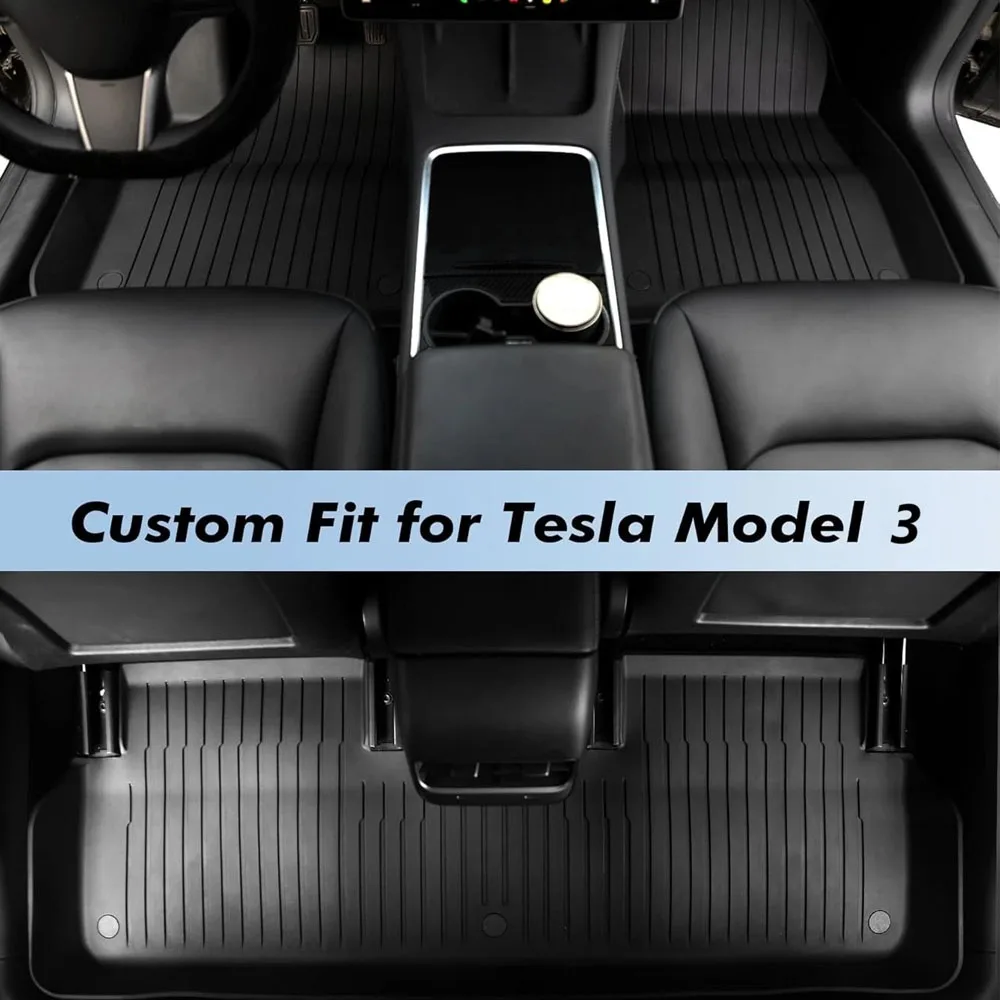 3PCS New Durable Car Floor Mats For Tesla Model 3 2021-2023 All Weather TPE Front Rear Row Waterproof Heavy Duty Car Mats Flexible Floor Liners