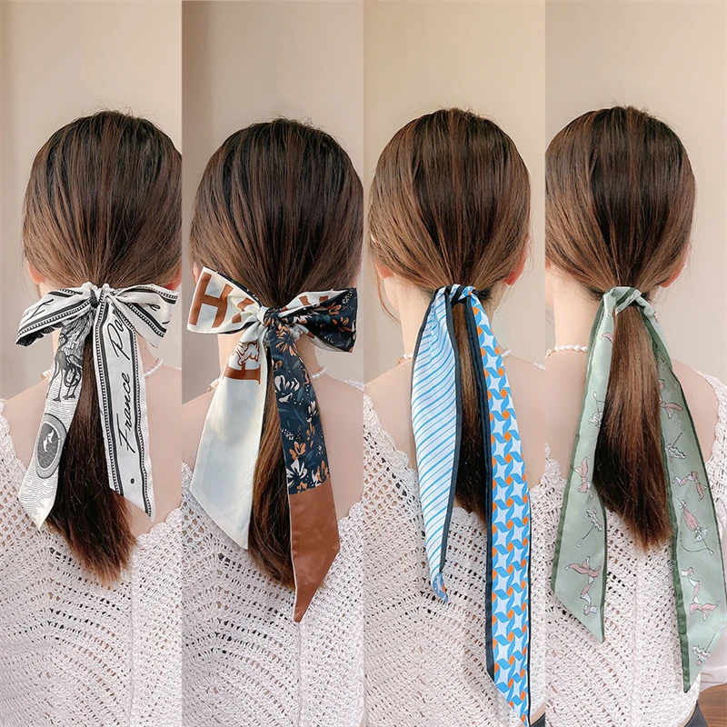 

Fashion Beautiful Bohemia Style Flower Printed Satin Fabric Hair Tie for Women Girls Hair Accessories Headware Hair Styling Tool