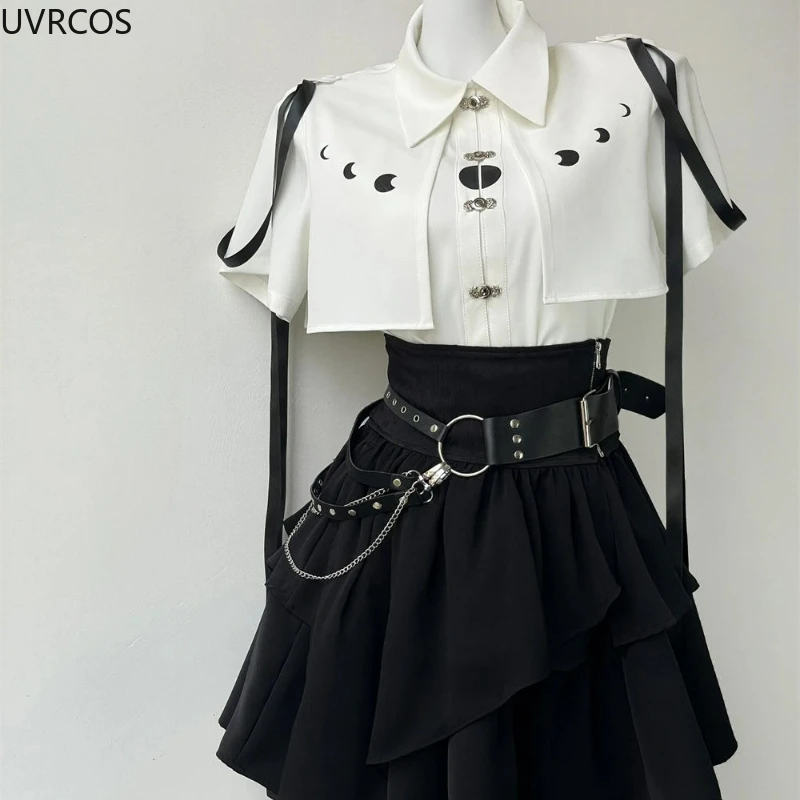 Y2k Aesthetic Lolita Style 2 Piece Sets Women Vintage Gothic Shirts Slim Mini Pleated Skirts Female Japanese Fashion Skirt Suit image 5