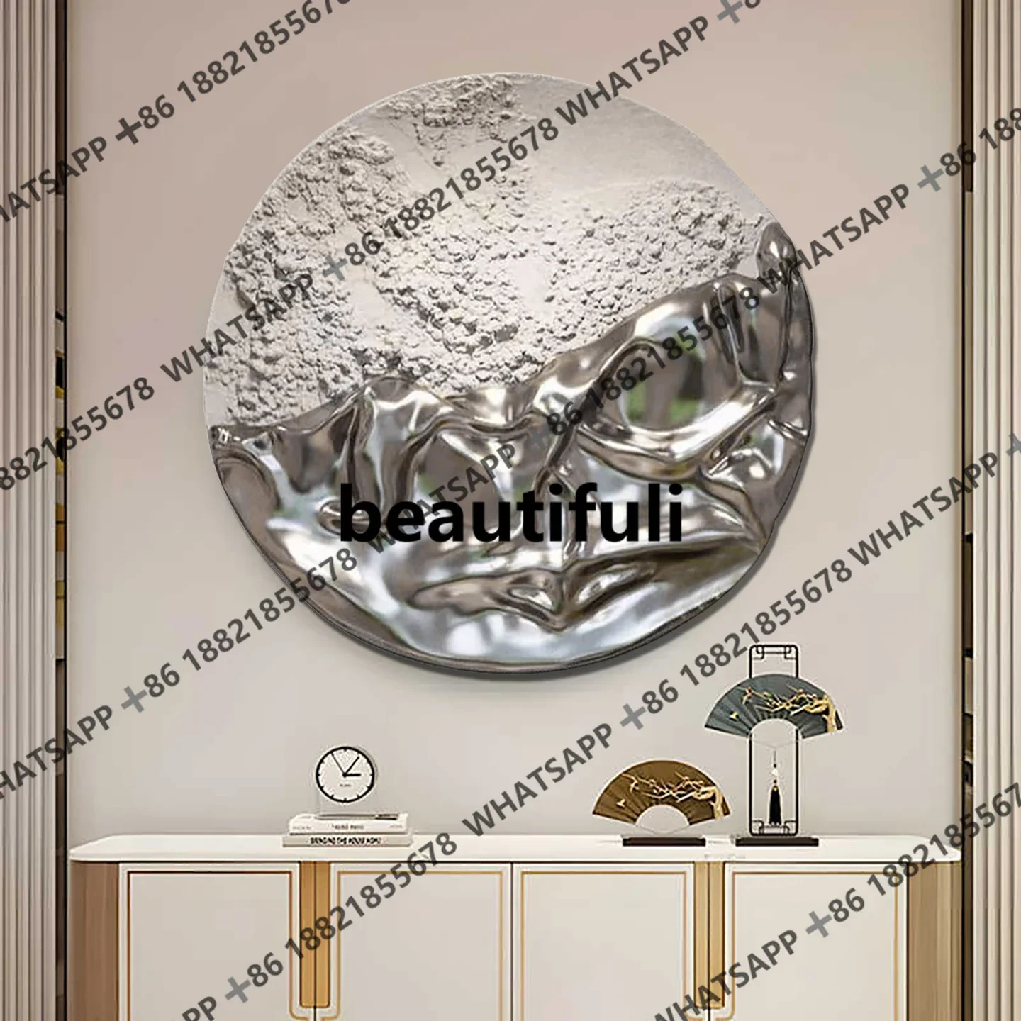 D178 Real round hanging painting three-dimensional texture hand-painted dining room living room background wall mural