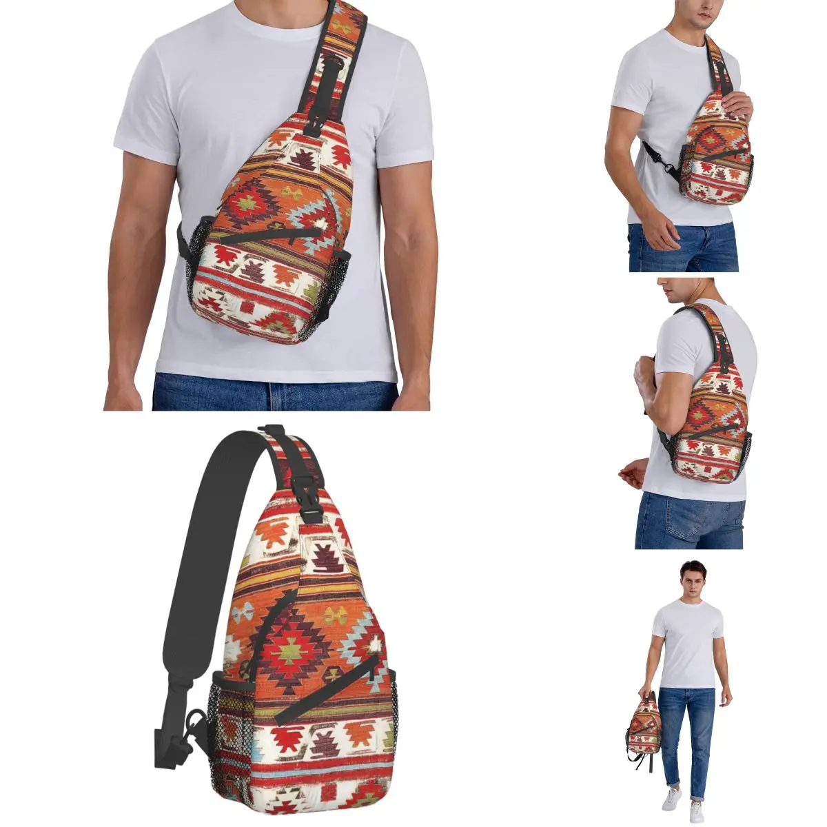 Konya Kilim Crossbody Sling Bag Small Chest Bag Bohemian Turkish Persian Shoulder Backpack Daypack Hiking Outdoor Sports Pack