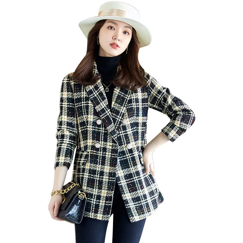 Autumn and Winter New Casual Elegant Small Suit Plaid Coat Women\'s Korean-Style Loose Girl Top