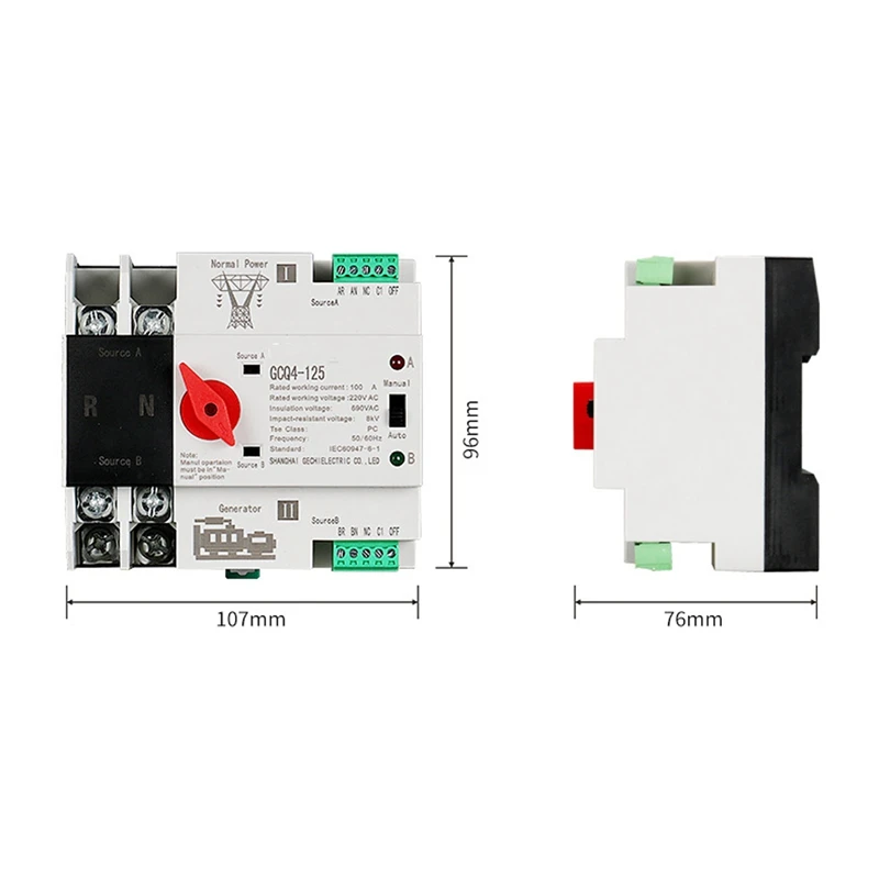 Imagem -03 - Interruptor de Transferência Automática de Dupla Potência Monofásico Trilho Ruído Ats 220v 2p Household 50hz 60hz pc