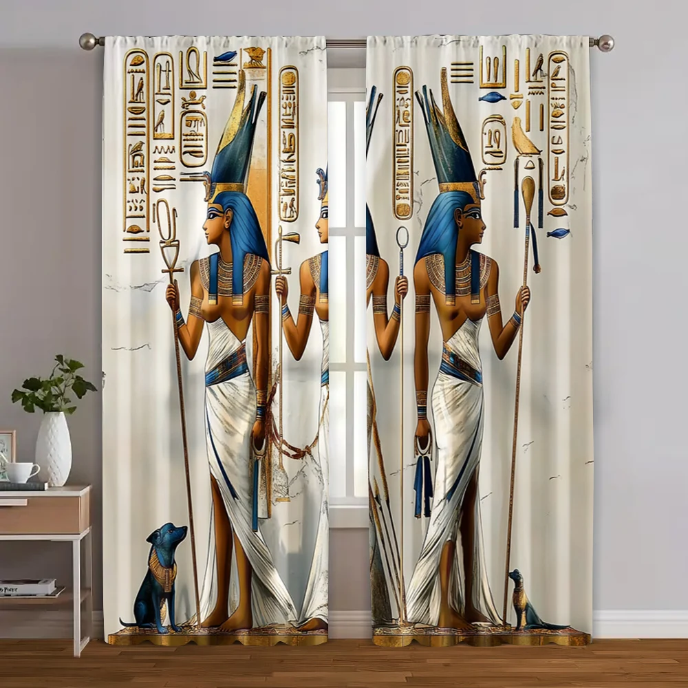 

2pcs, Pattern Curtains ancient Egyptian art Durable 100% Polyester Fabric (without rod) Home Decor for Bedroom, Office, Living