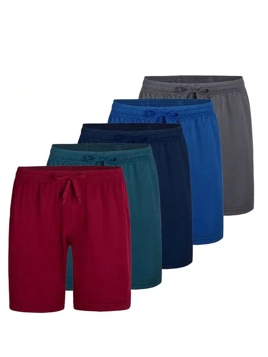 

5 Pcs Mens Quick Dry Polyester Athletic Shorts With Elastic Waist And Side Pockets