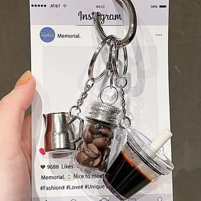 Simulation MIni Coffee Cups Shape Keychain Cartoon Coffee Bean Cloud Pot Cup Pendant Keyring for Women Men Coffee Lover Gifts