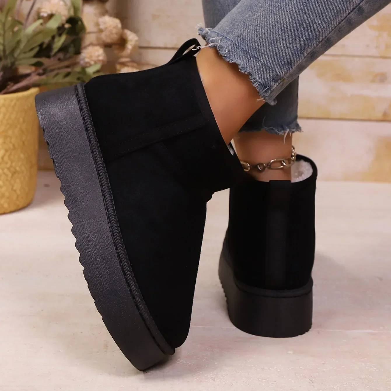 Echte Schafwolle Niedrig Geschnittene Warme Bequeme Schuhe Damen Mode Kurze Schuhe Neue Winter Warme Stiefel Pelz Damen Schneestiefel – Detail 16