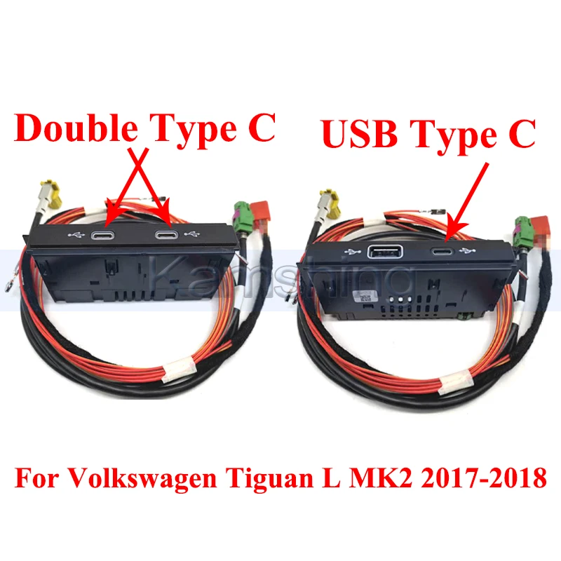 Kamshing CNS3.0 MIB USB Type-C Carplay Socket For Volkswagen Tiguan L MK2 2017-2018 Front Rear USB Adapter
