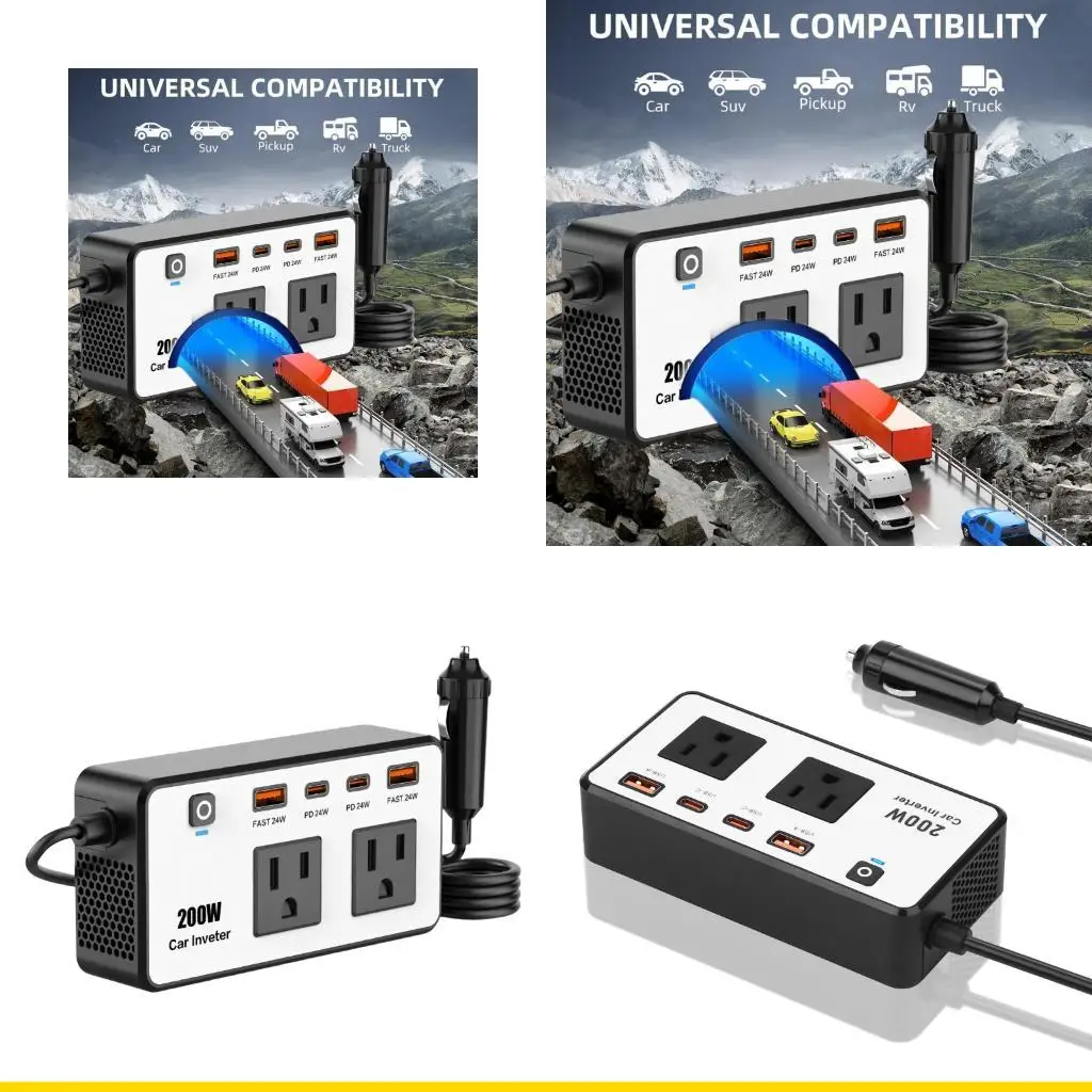 

SCCH 200W CAR INVERTER DC12V для AC110V с двойными USB и розетками, подходящими для длинных дисков и кемпинга.