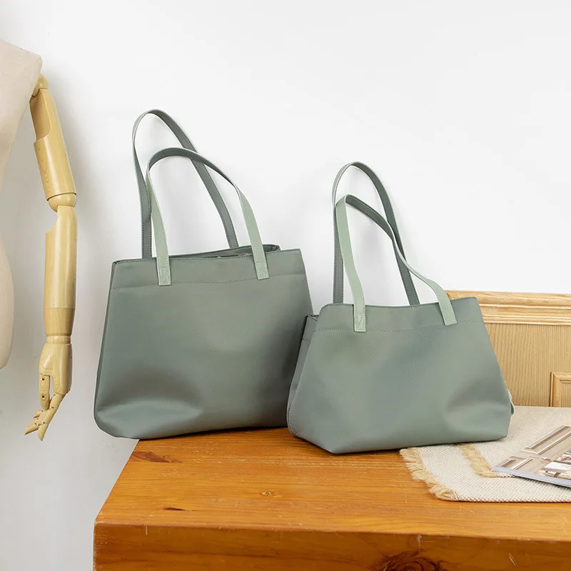 

Large Capaci Ox Cloth Canvas Tote Bag Waterproof Lightweight Nylon Single oulder Handbag Retro Artistic Sle Pure Color